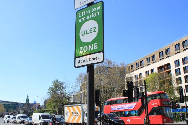 ULEZ zone sign, a part of the low emission zone initiative